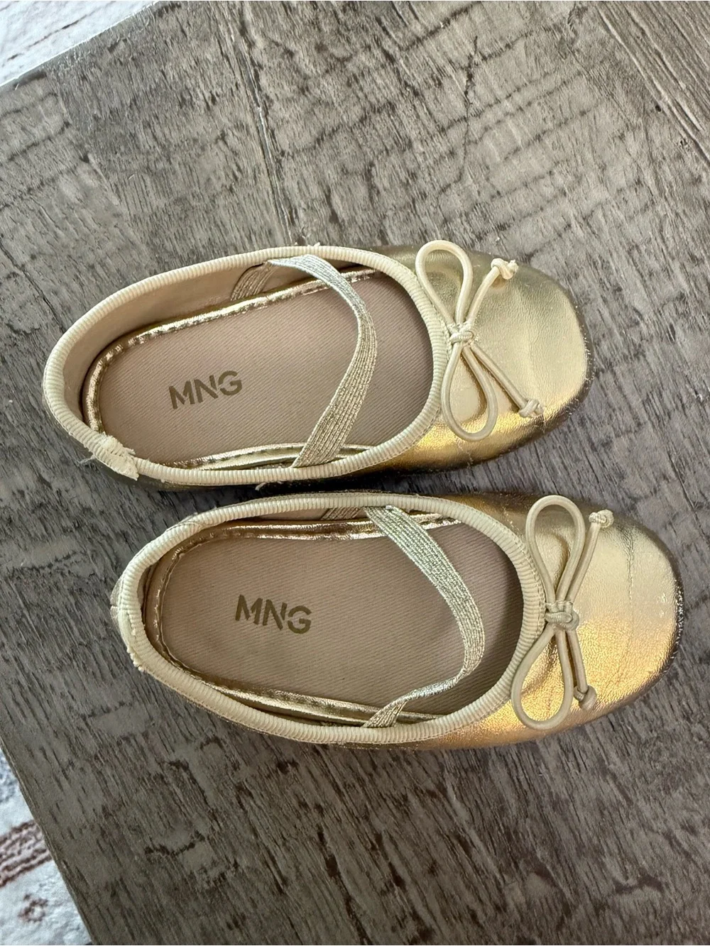 Mango Girls Gold and Black Bow Ballet Flats